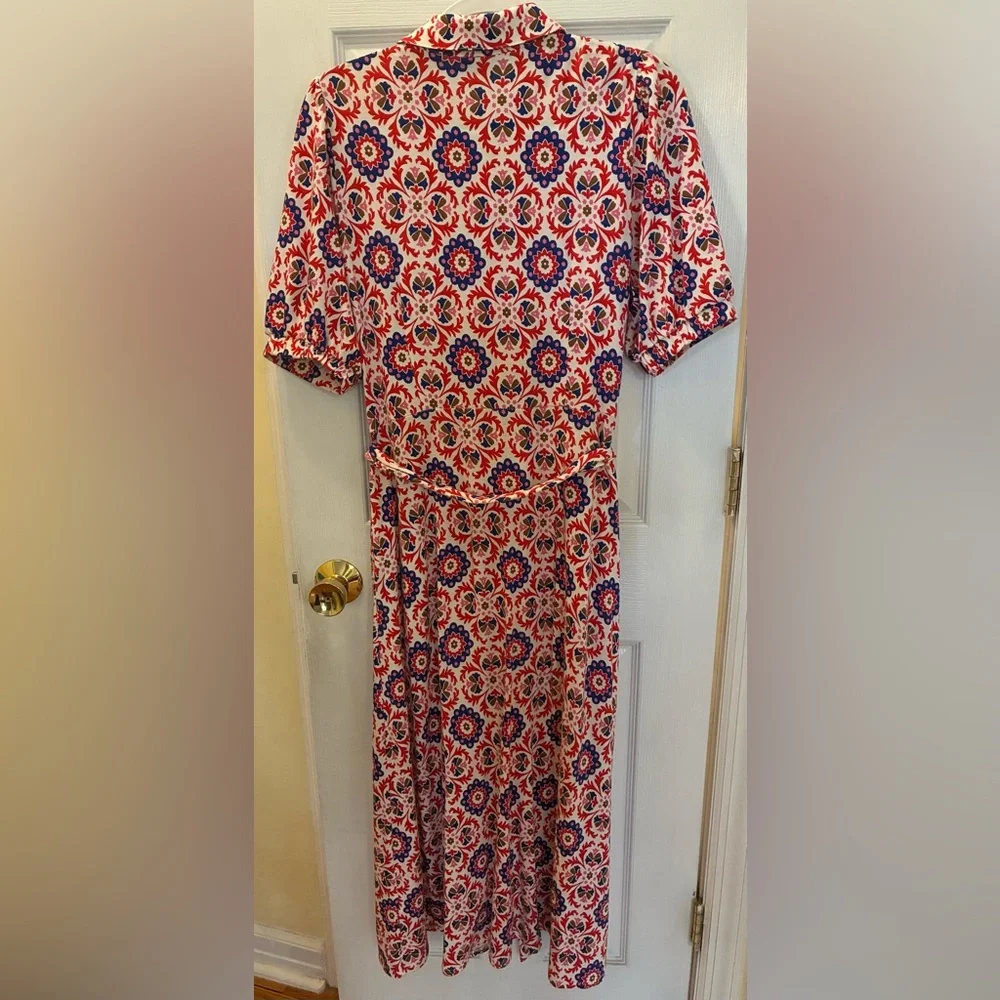 Boden, Libby, Bold Colorful Printed Tie-Waist Midi Dress - Picture 11 of 16